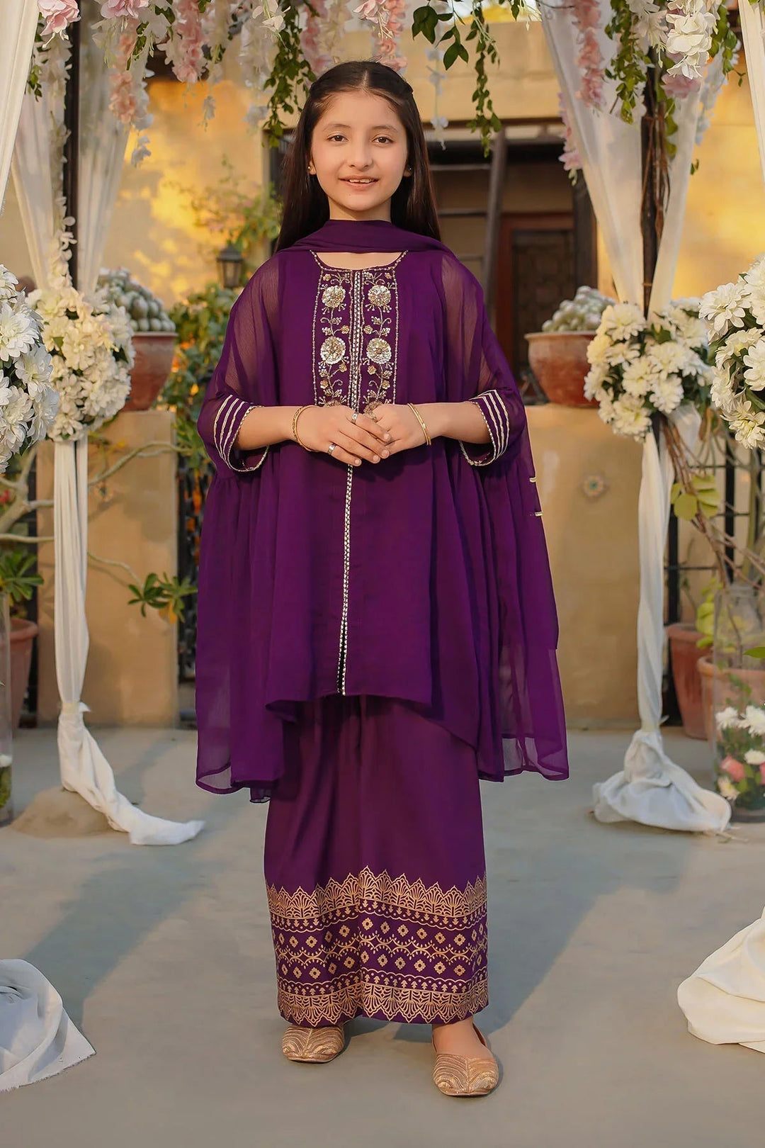 Ochre Girls Pret  Chiffon Hand Adda Work 3 Piece Suit AC-59 - Summer Collection