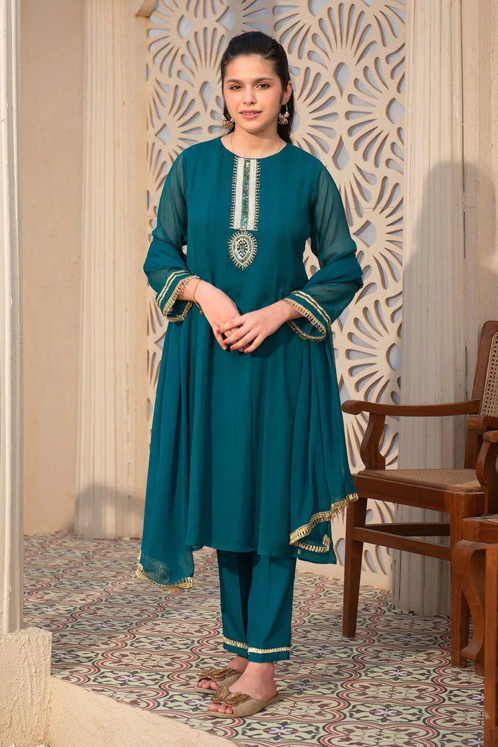 Ochre RTW Embroidered Girls 3 Piece Chiffon Hand Adda Work AC-74 - Summer Collection