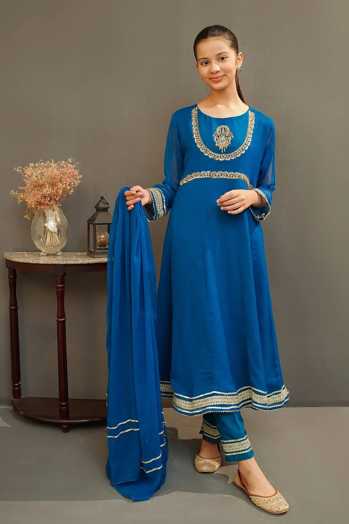 Ochre Girls Pret Embroidered Chiffon Hand Adda Work 3 Piece Suit MAX-29 - Summer Collection