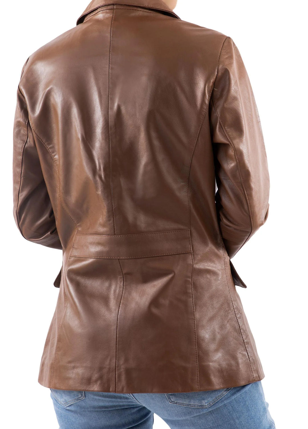 Jild Leathers Classic 2-Button Lambskin Leather Blazer Women-Cognac - Blazers And Coats Collection