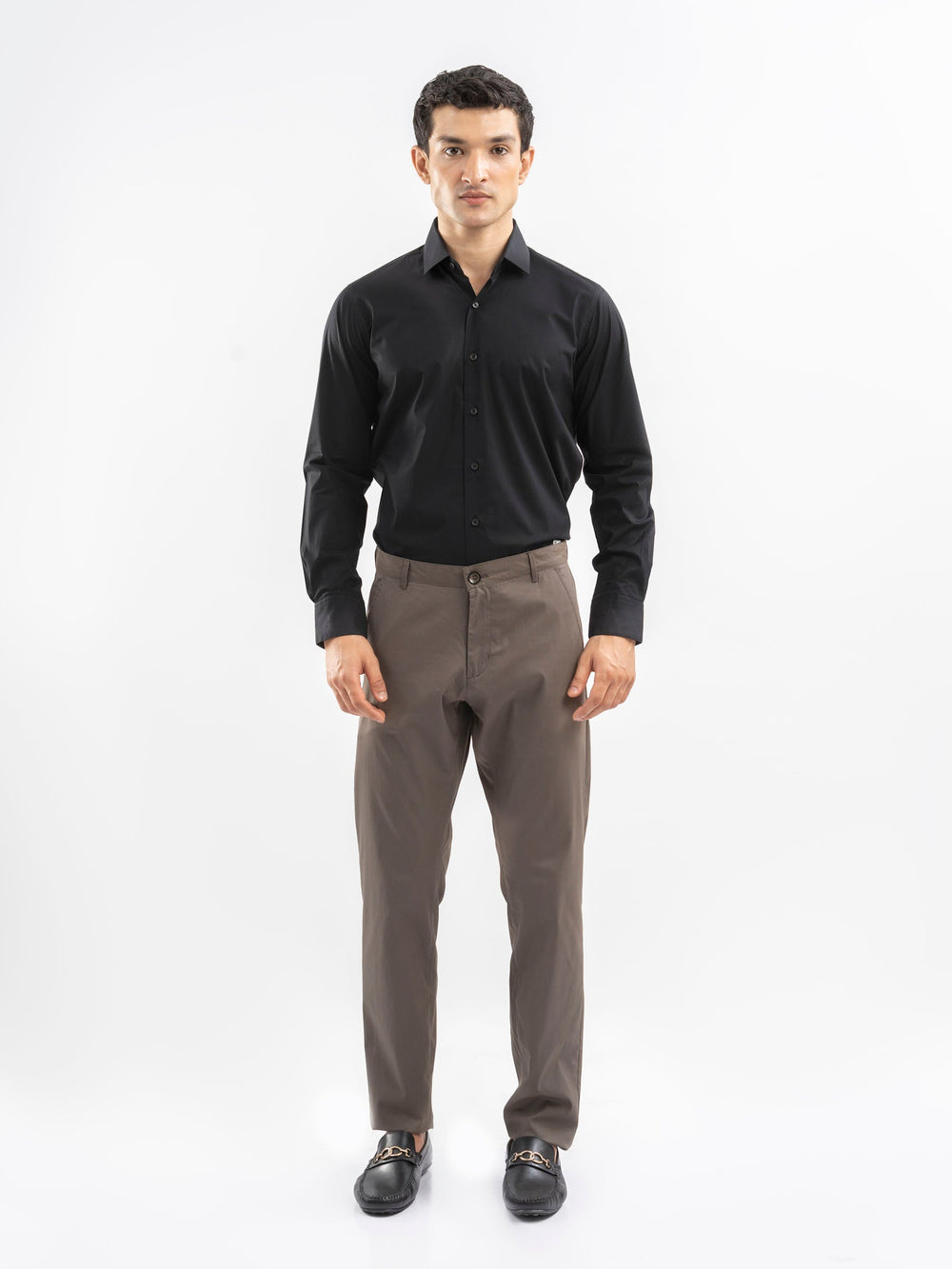 Brumano Ready To Wear Shirts Men 1 Piece Cotton Classic Black Satin Formal Shirt 0-31-025-4428 - Summer Collection