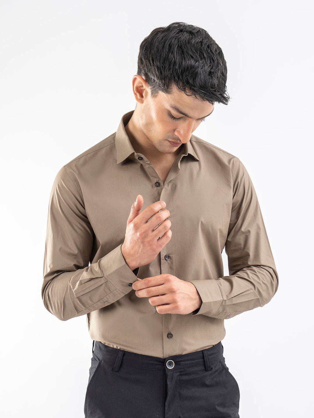 Brumano Ready To Wear Shirts Men 1 Piece Cotton Classic Light Olive Satin Formal Shirt 0-31-025-4202 - Summer Collection