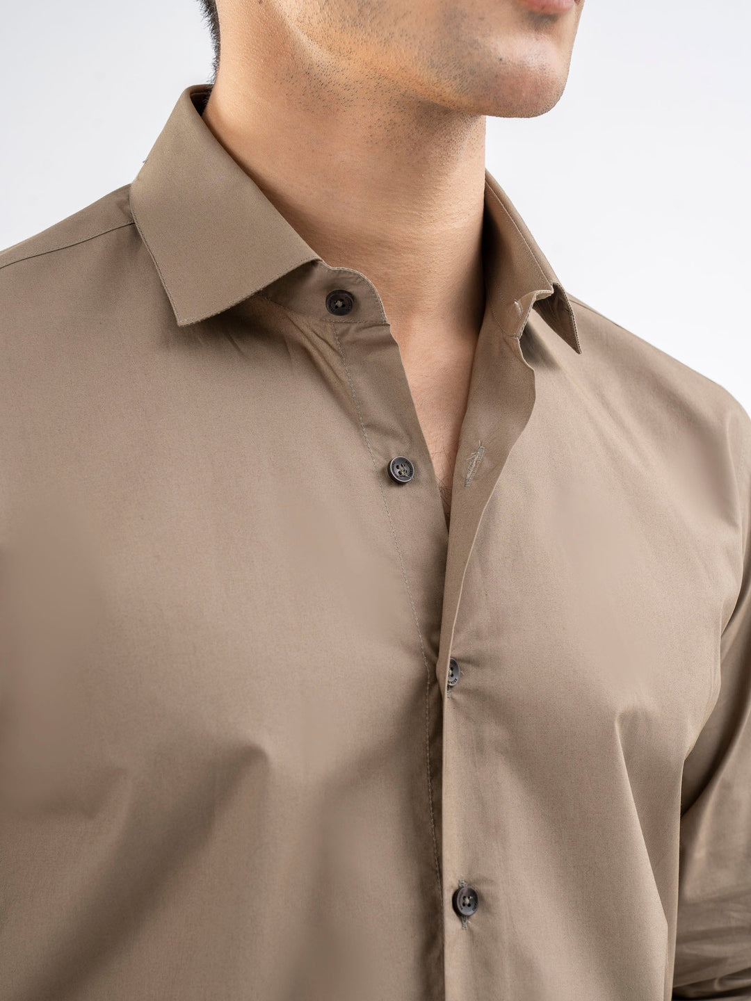 Brumano Ready To Wear Shirts Men 1 Piece Cotton Classic Light Olive Satin Formal Shirt 0-31-025-4202 - Summer Collection