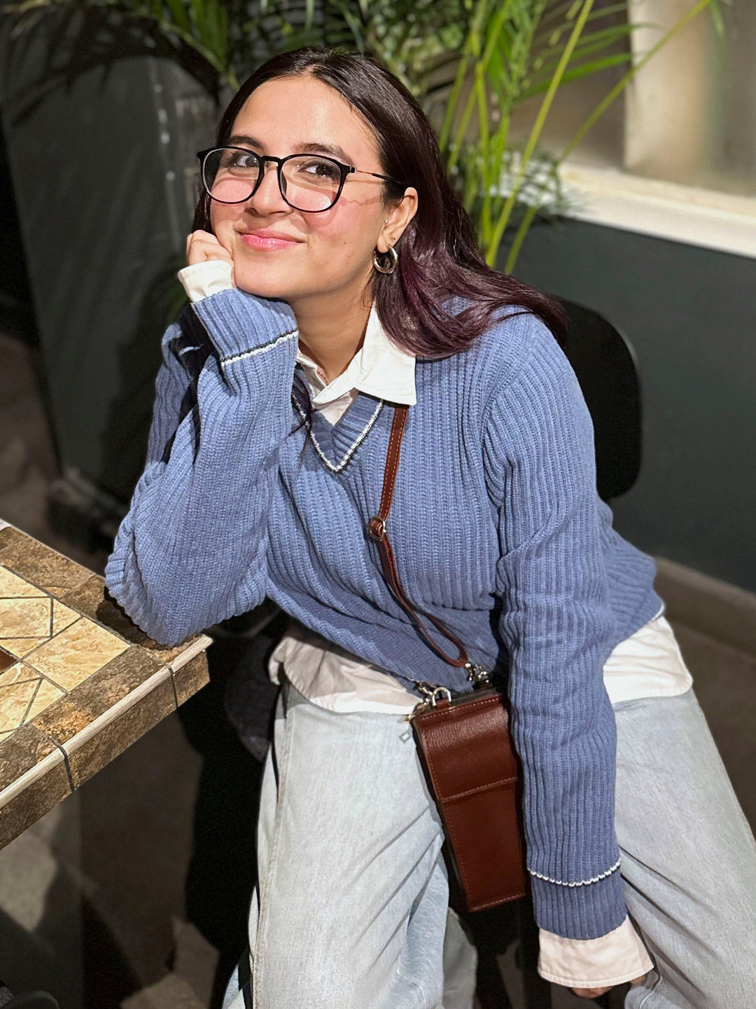 Brumano Ready to Wear Women Cotton Cobalt Blue Chunky Knitted V-Neck Sweater 0-21-024-3652-D-05 - Winter Collection