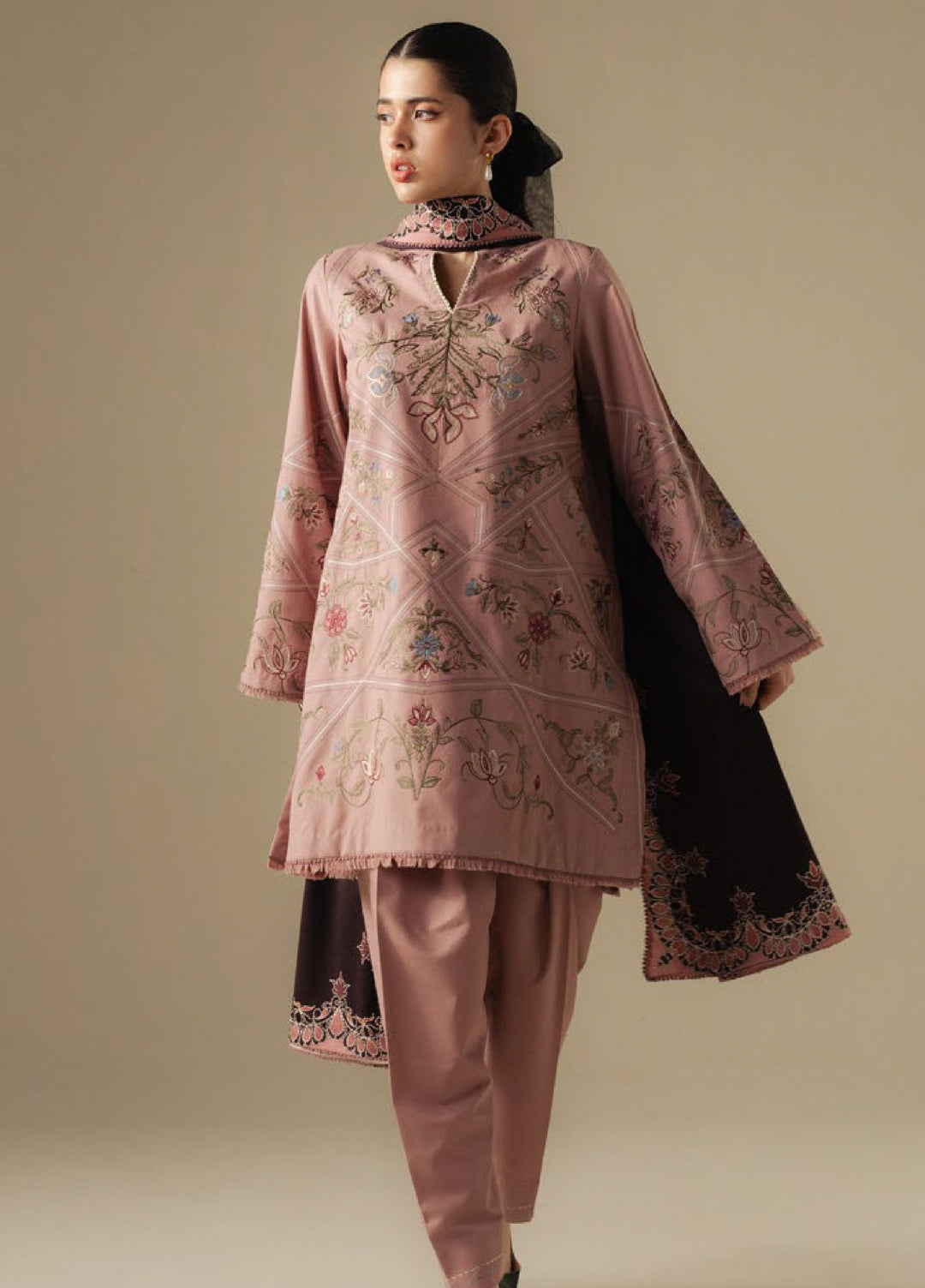 Coco by Zara Shahjahan Unstitched Winter Karandi Embroidered Suits 3 Piece CZS25WU D-04 A Coral - Winter Collection