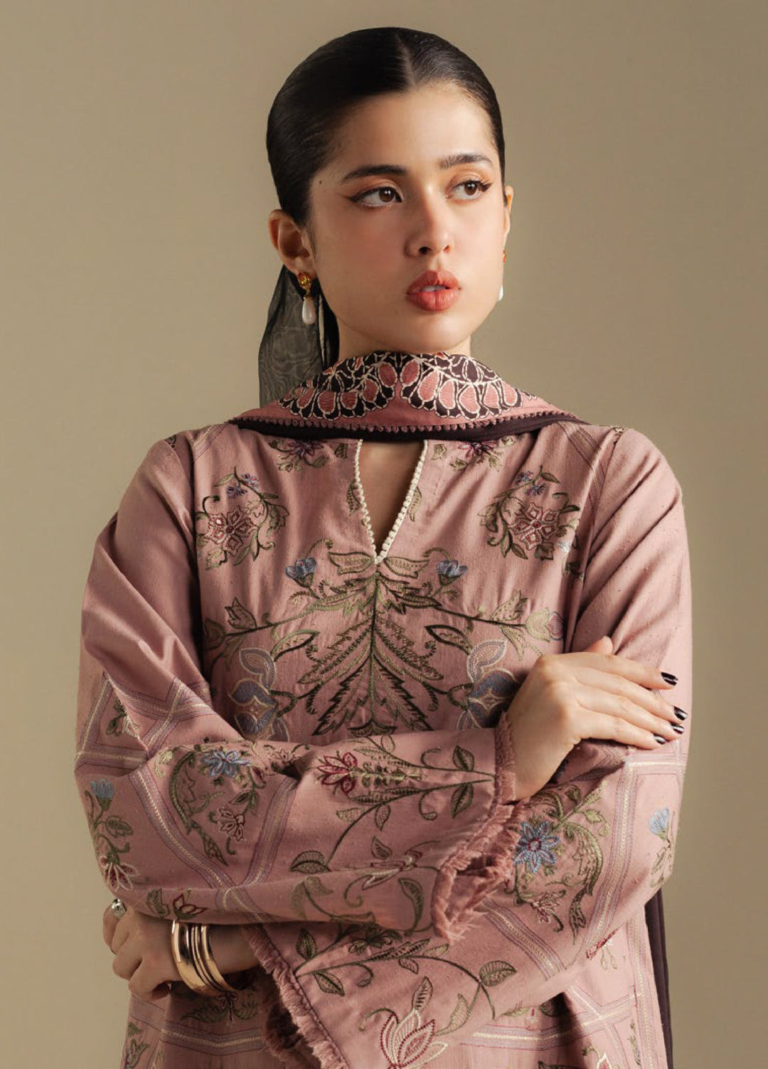 Coco by Zara Shahjahan Unstitched Winter Karandi Embroidered Suits 3 Piece CZS25WU D-04 A Coral - Winter Collection