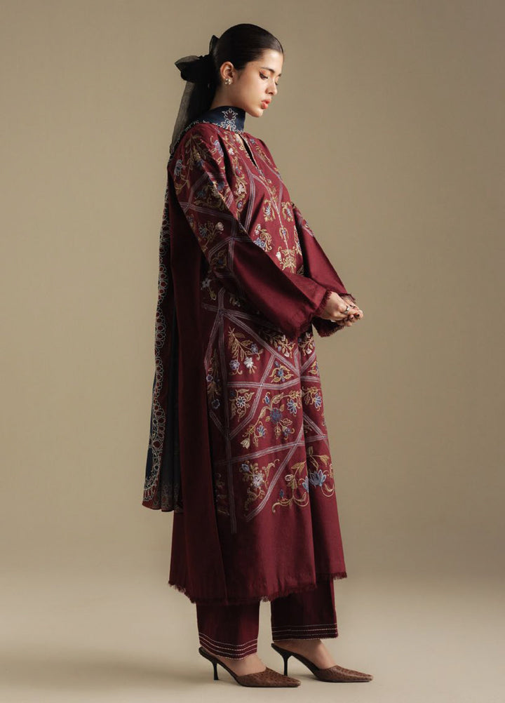 Coco by Zara Shahjahan Unstitched Winter Karandi Embroidered Suits 3 Piece CZS25WU D-04 B Coral - Winter Collection