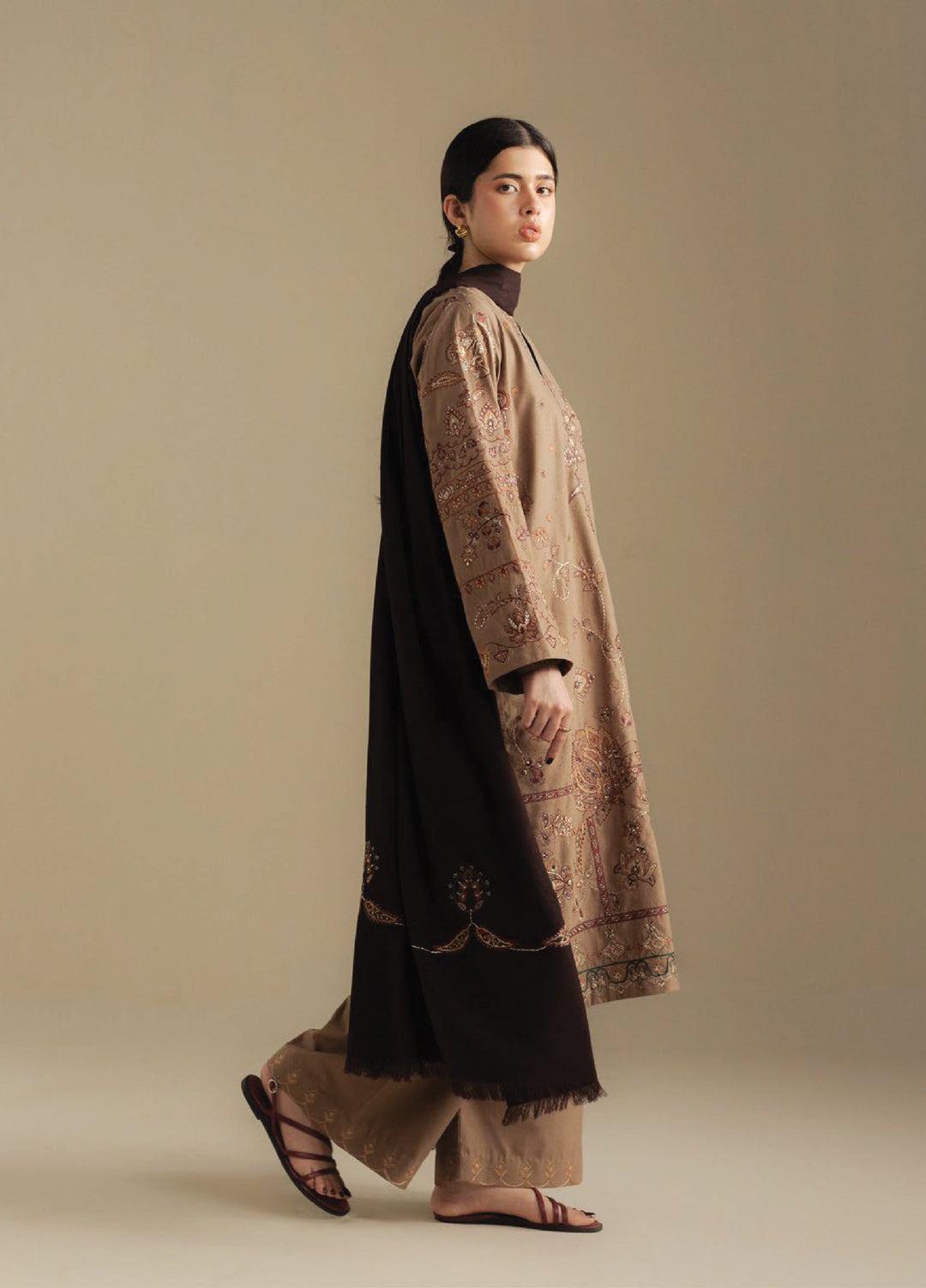 Coco by Zara Shahjahan Unstitched Winter Karandi Embroidered Suits 3 Piece CZS25WU D-06 B Bloom - Winter Collection