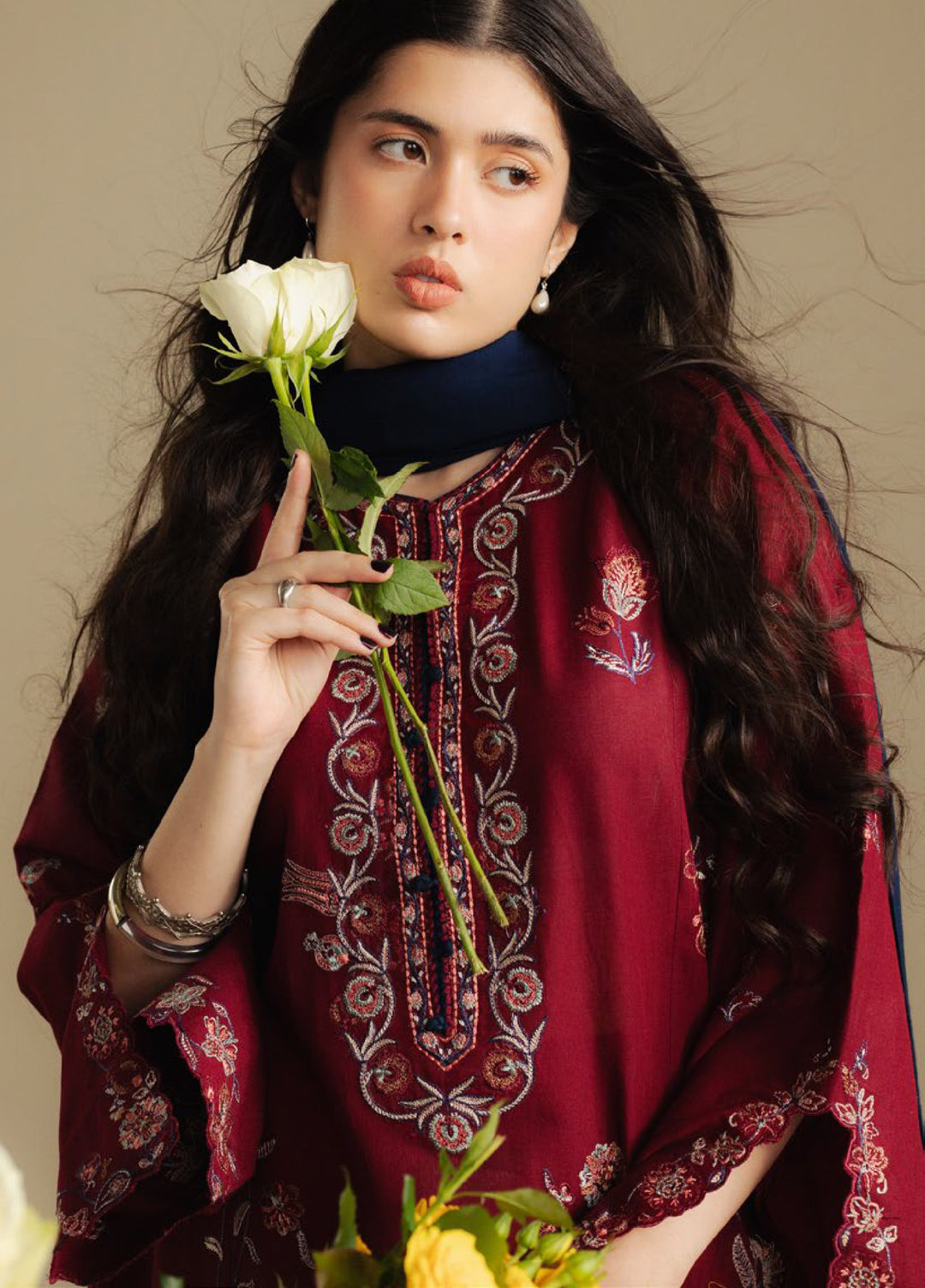Coco by Zara Shahjahan Unstitched Winter Khaddar Embroidered Suits 3 Piece CZS25WU D-05 B Dawn - Winter Collection