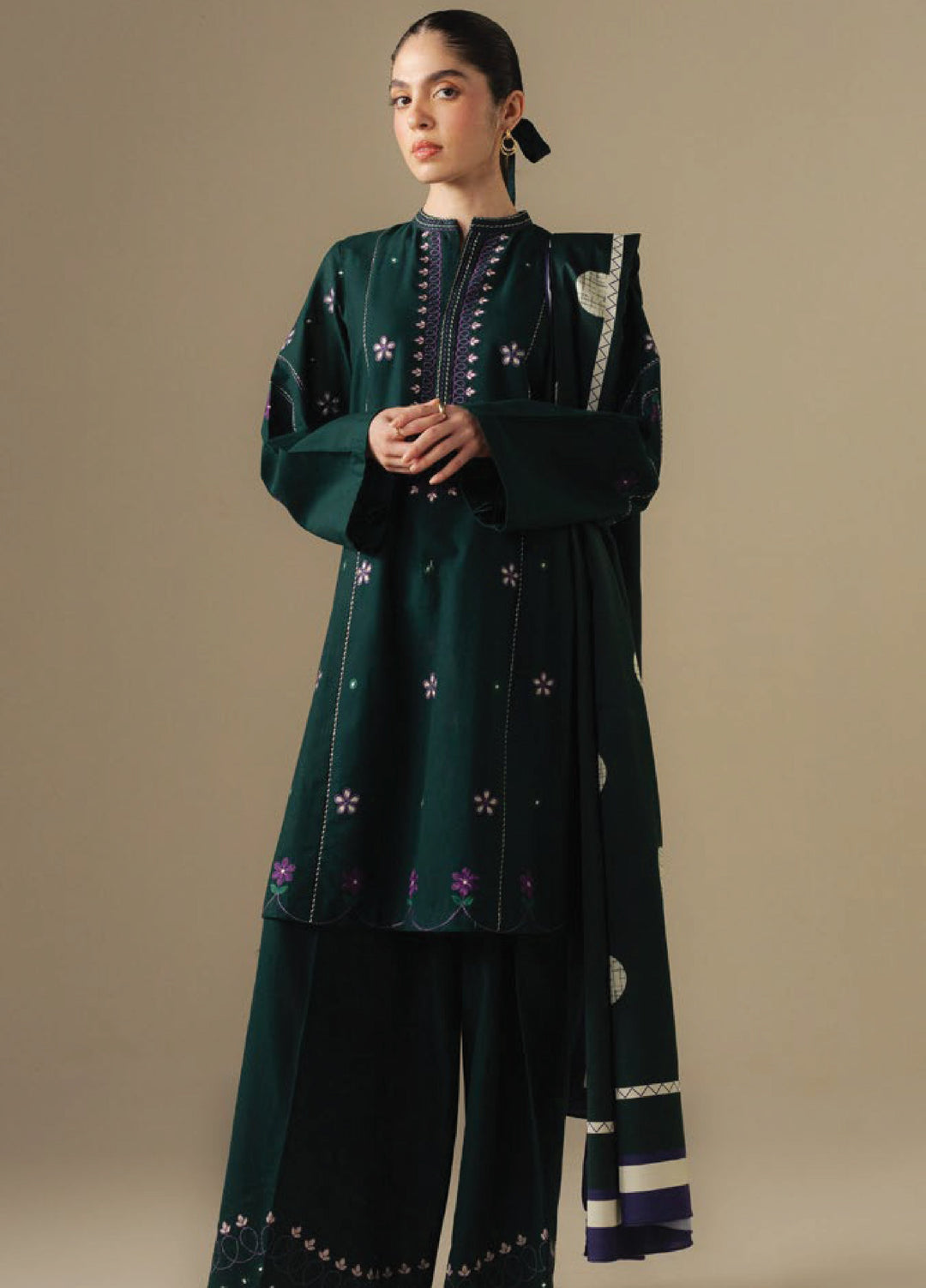 Coco by Zara Shahjahan Unstitched Winter Khaddar Embroidered Suits 3 Piece CZS25WU D-08 A Fawn - Winter Collection