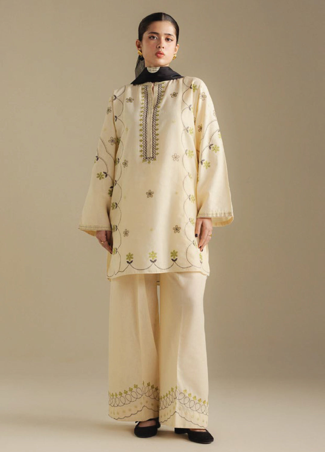 Coco by Zara Shahjahan Unstitched Winter Khaddar Embroidered Suits 3 Piece CZS25WU D-08 B Fawn - Winter Collection