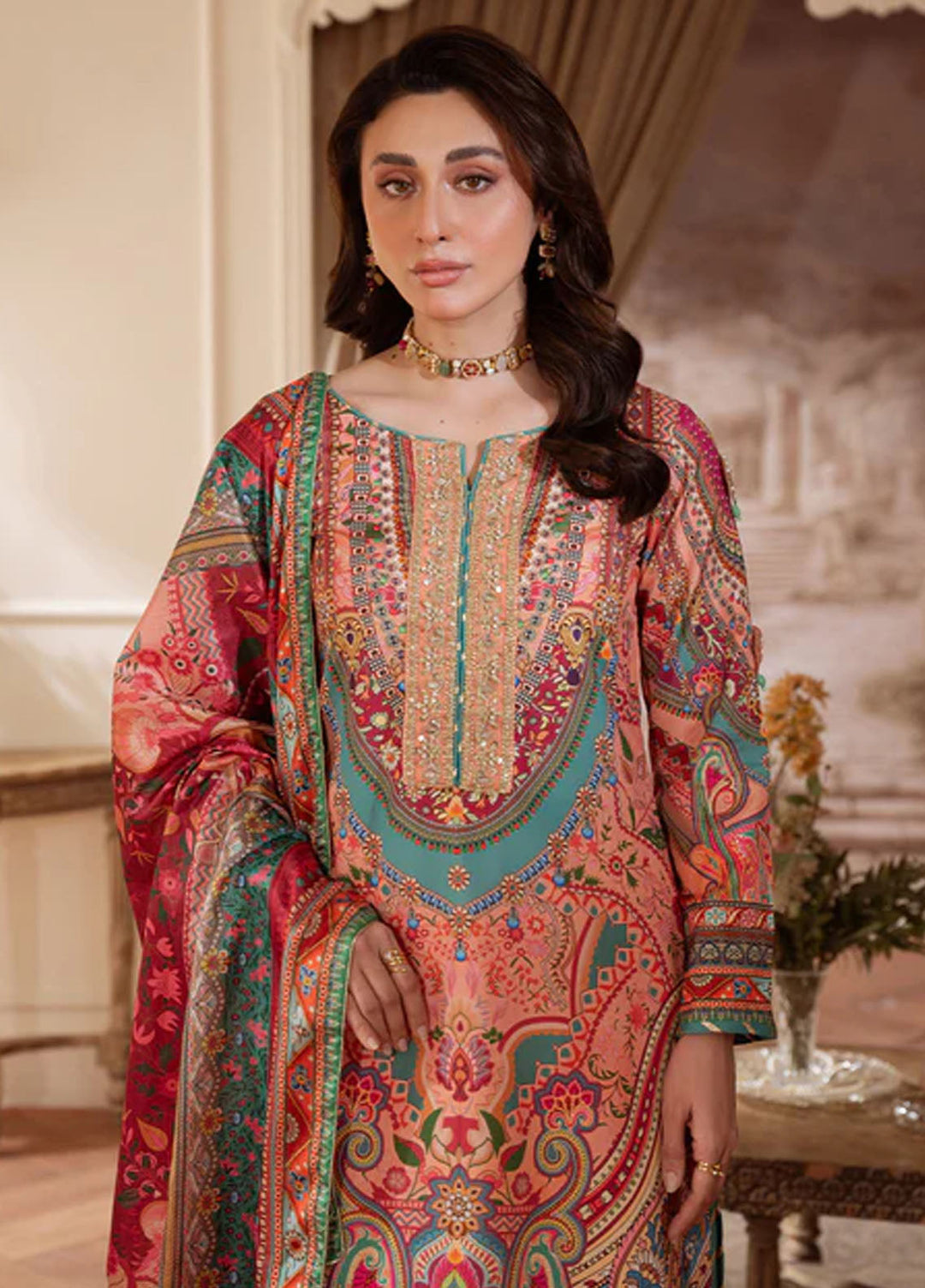 Veloure by Gulaal Embroidered Silk Suits Unstitched 3 Piece GL25VU GS - 08 Coral Eclat - Festive Collection