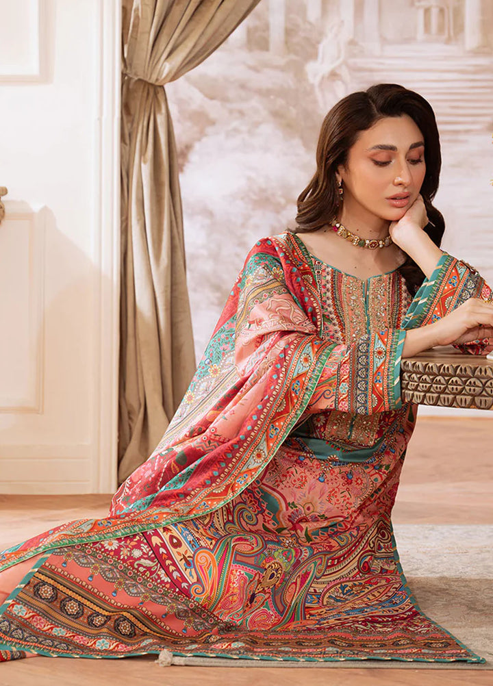 Veloure by Gulaal Embroidered Silk Suits Unstitched 3 Piece GL25VU GS - 08 Coral Eclat - Festive Collection