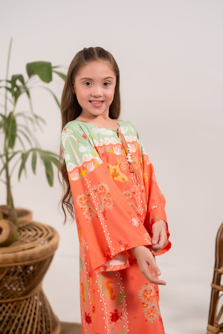 Sprinkles Girls RTW Printed Crepe 1 Piece Dress Coral Canopy - Casual Collection