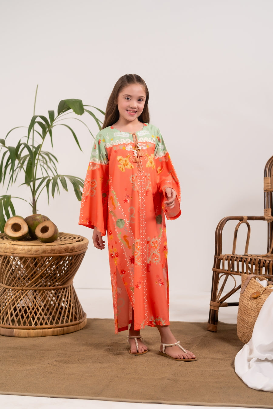 Sprinkles Girls RTW Printed Crepe 1 Piece Dress Coral Canopy - Casual Collection