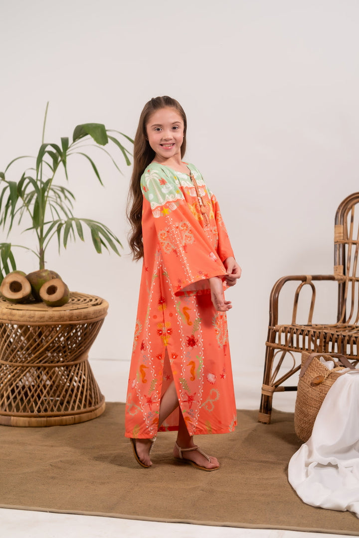 Sprinkles Girls RTW Printed Crepe 1 Piece Dress Coral Canopy - Casual Collection