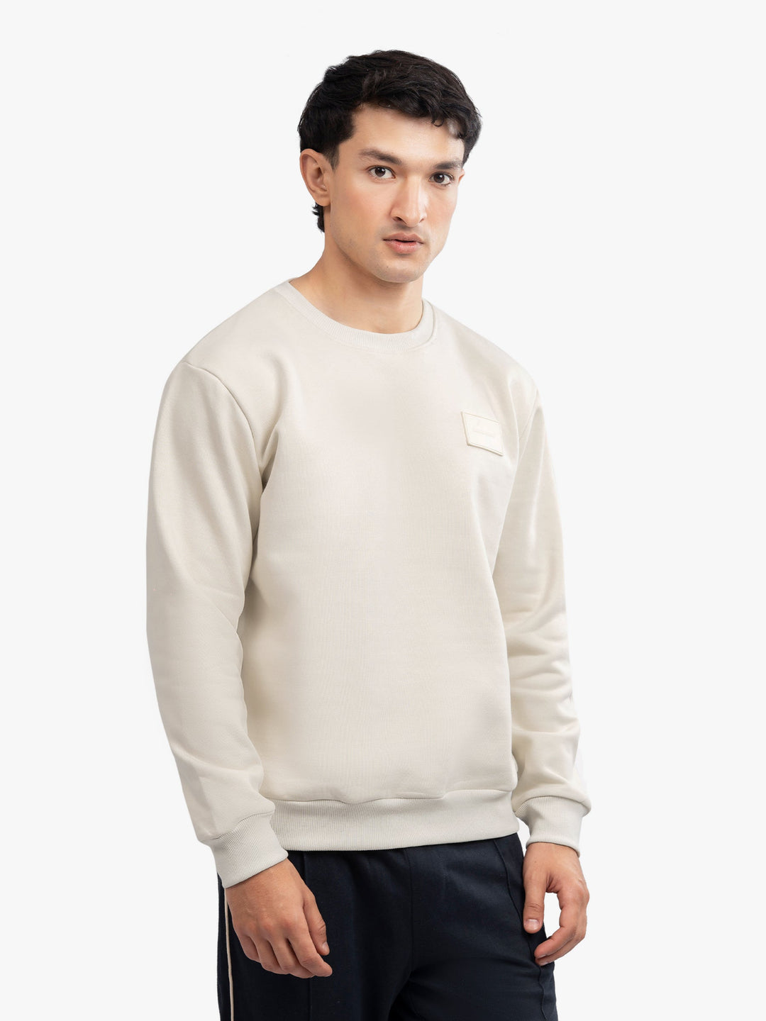 Brumano Mens RTW Solids Cotton 1 Piece Cream Heavy Crew Neck Winter Collection