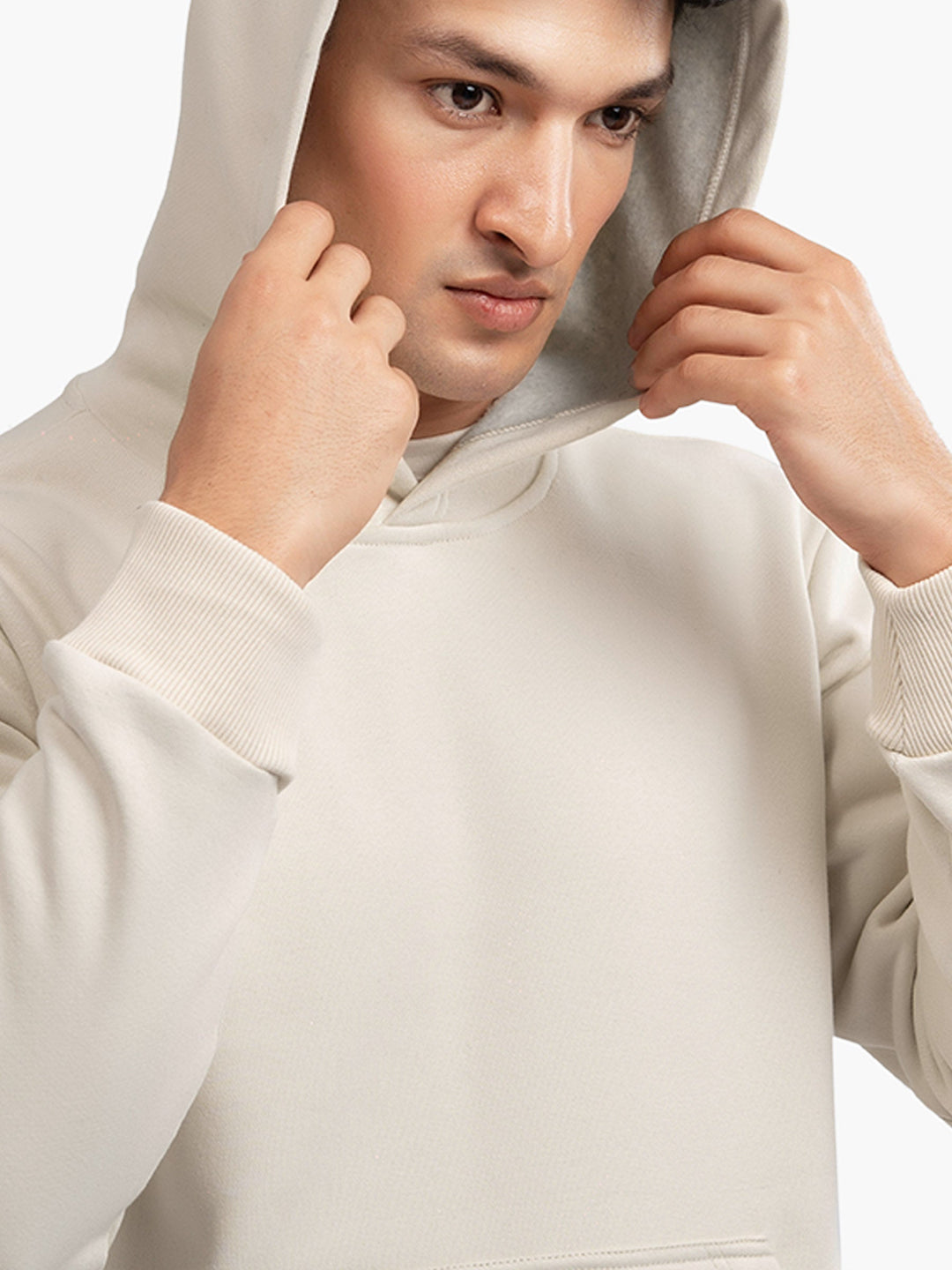Brumano Mens RTW Solids Cotton 1 Piece Cream Fleece Hoodie Winter Collection