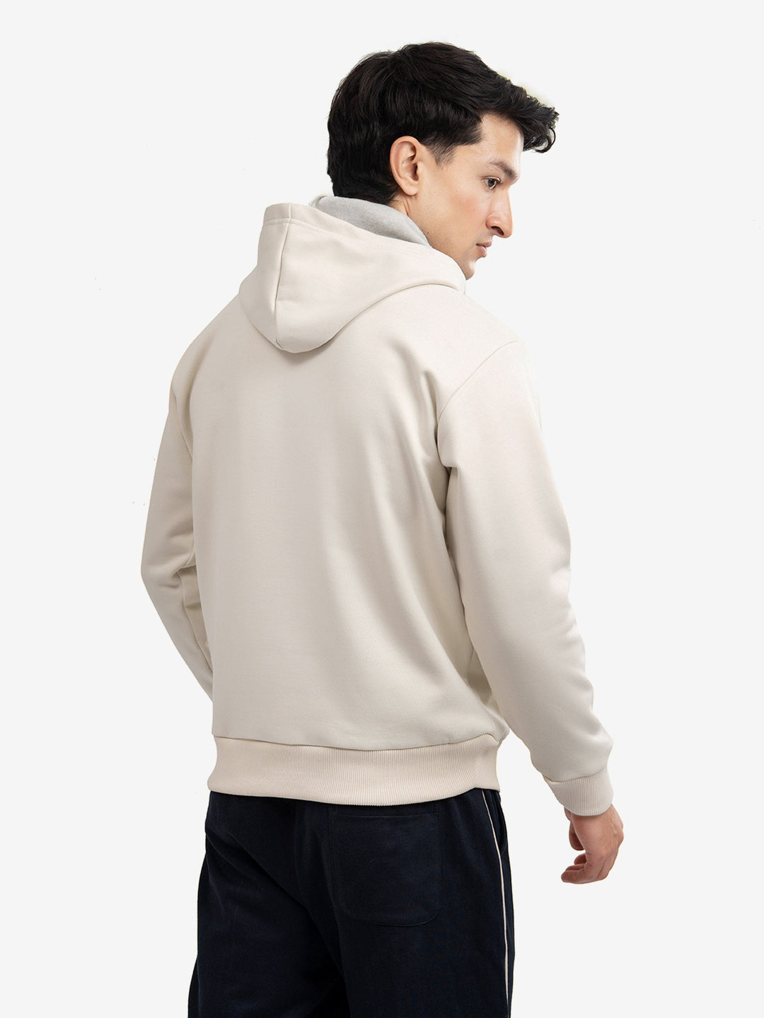 Brumano Mens RTW Solids Cotton 1 Piece Cream Fleece Hoodie Winter Collection