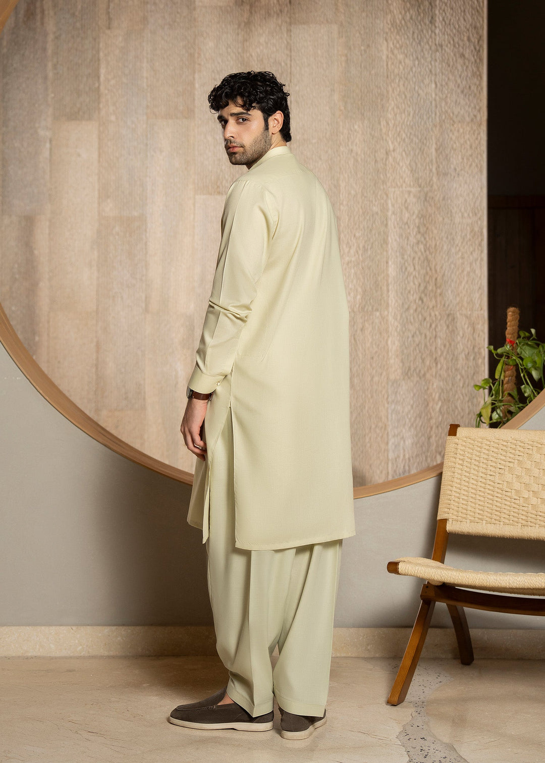 Buraq Men RTW Solids Wash N Wear Kurta Shalwar Suit Cream Casual Collection