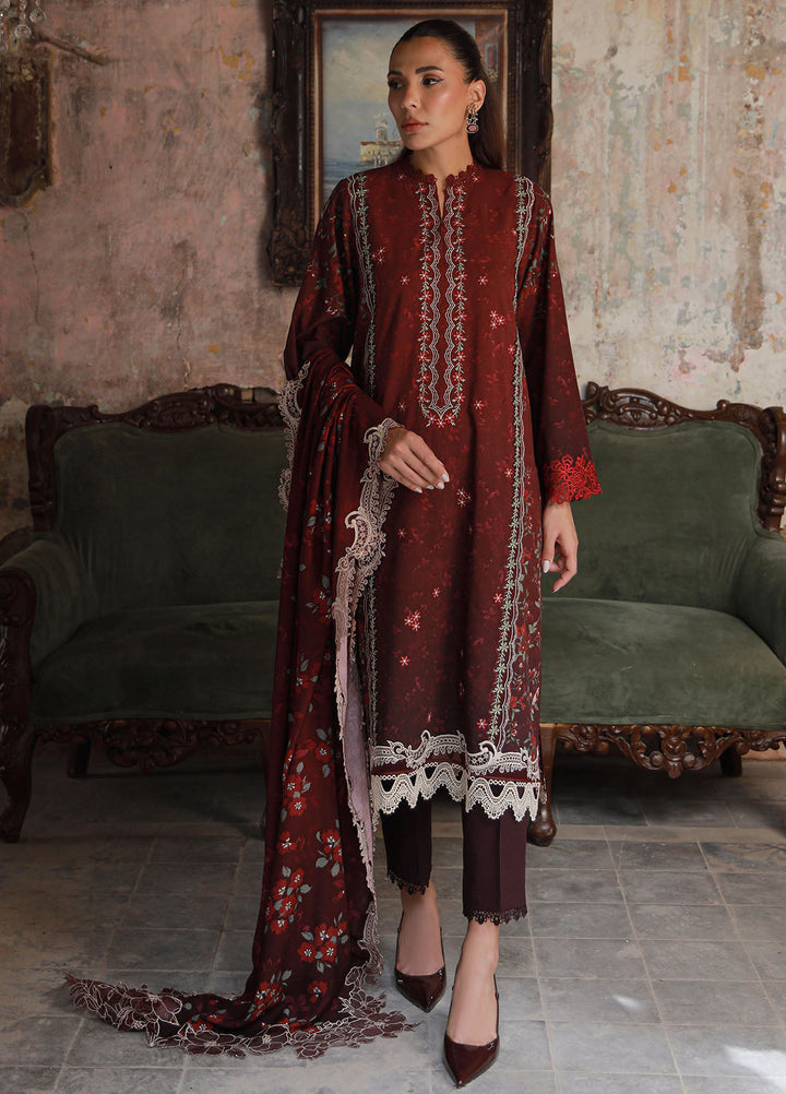 Sahar Embroidered Cotton Viscose Suits Unstitched 3 Piece SHR25FU AW1-25-16 Crimson Amour - Winter Collection