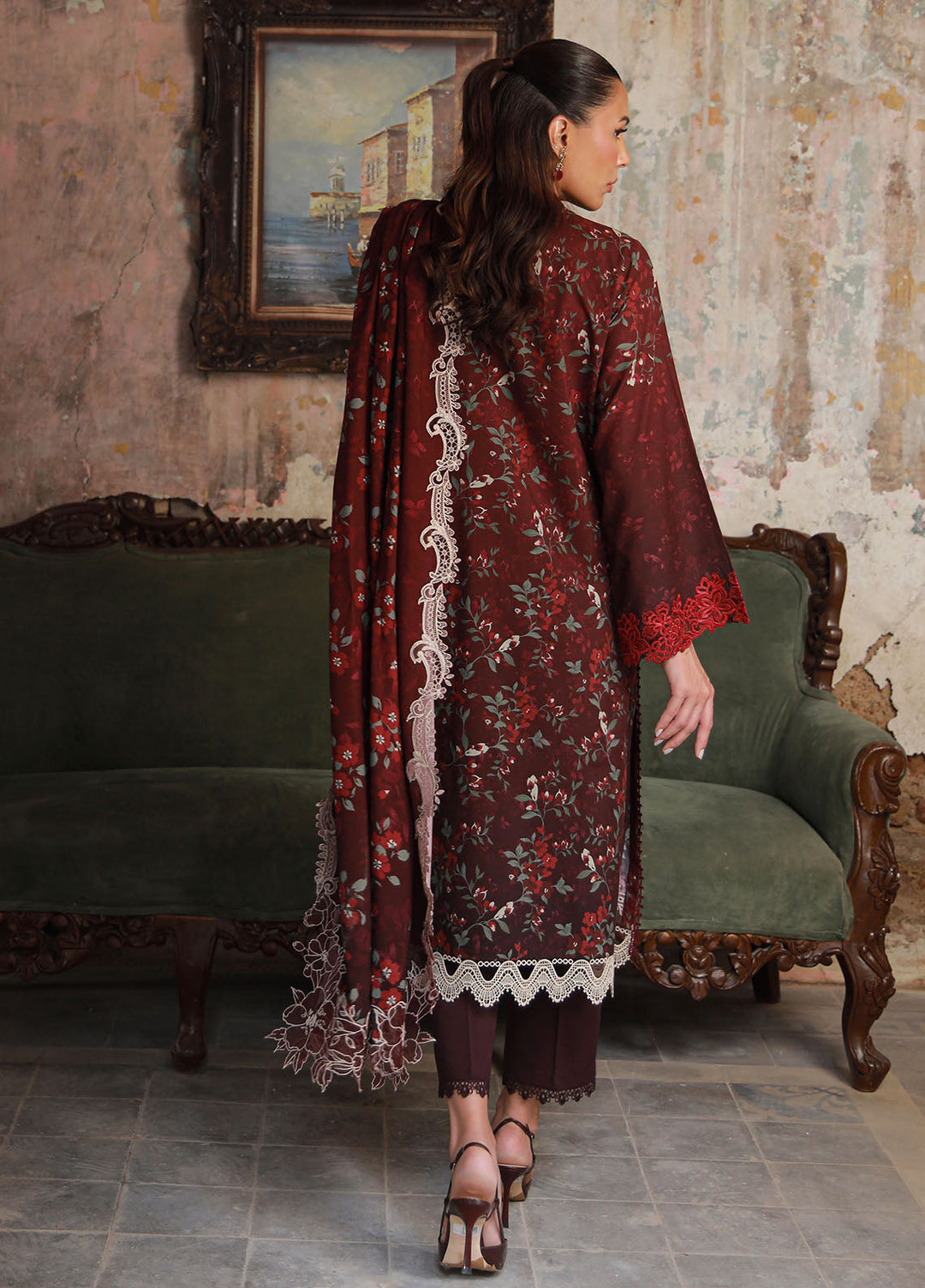 Sahar Embroidered Cotton Viscose Suits Unstitched 3 Piece SHR25FU AW1-25-16 Crimson Amour - Winter Collection