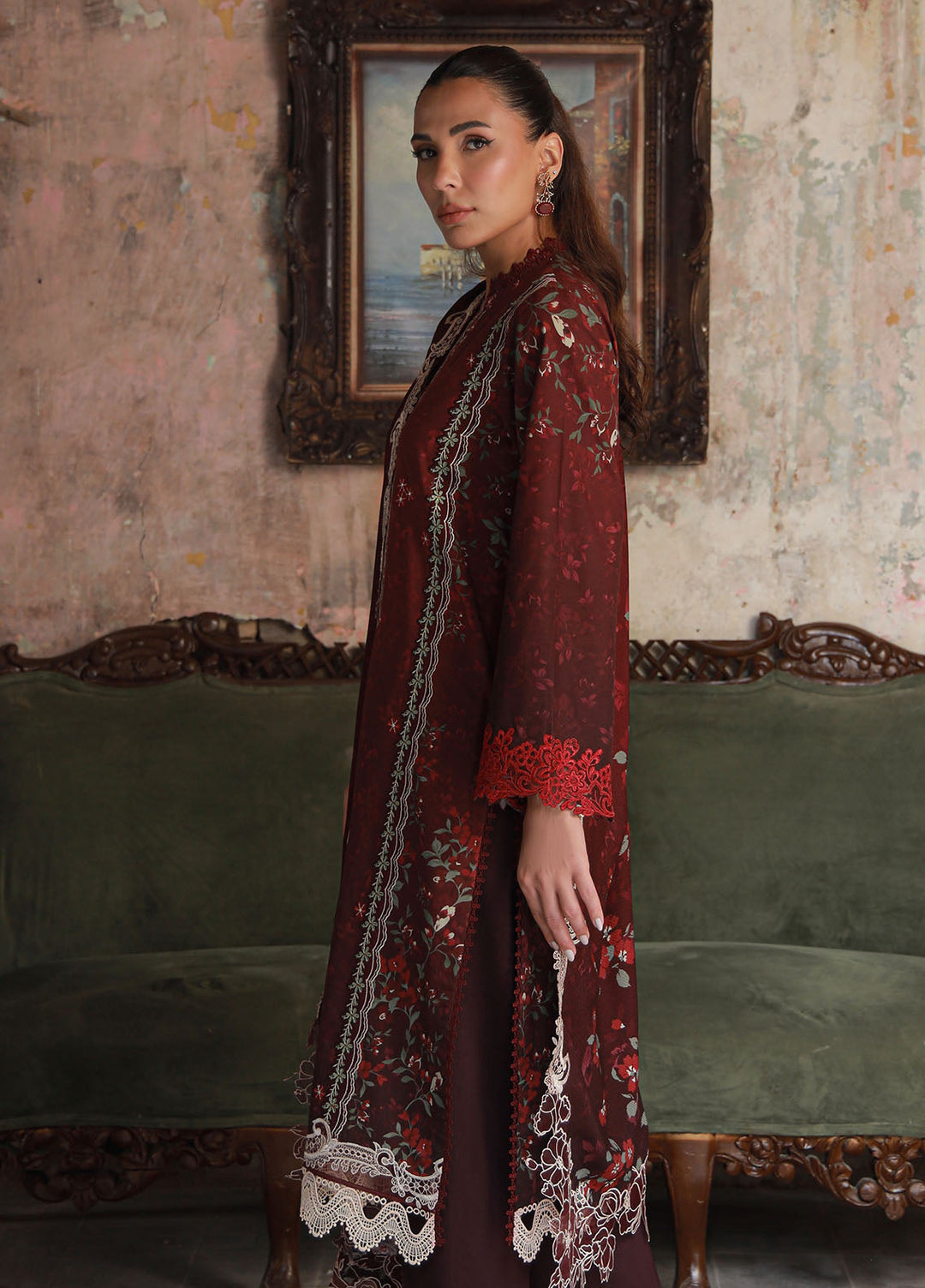 Sahar Embroidered Cotton Viscose Suits Unstitched 3 Piece SHR25FU AW1-25-16 Crimson Amour - Winter Collection