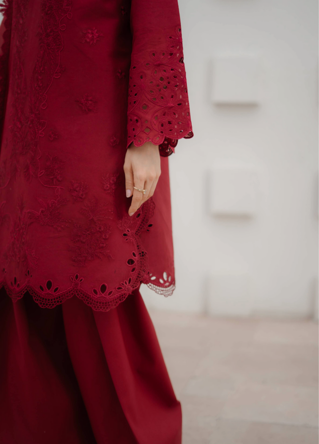 Manara by Maria RTW Embroidered Crimson 3 Piece Suit MN26RF Crimson M-08 - Festive Collection
