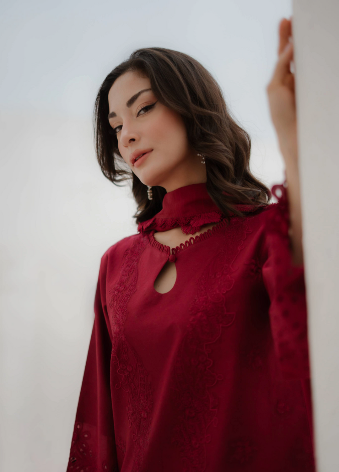 Manara by Maria RTW Embroidered Crimson 3 Piece Suit MN26RF Crimson M-08 - Festive Collection
