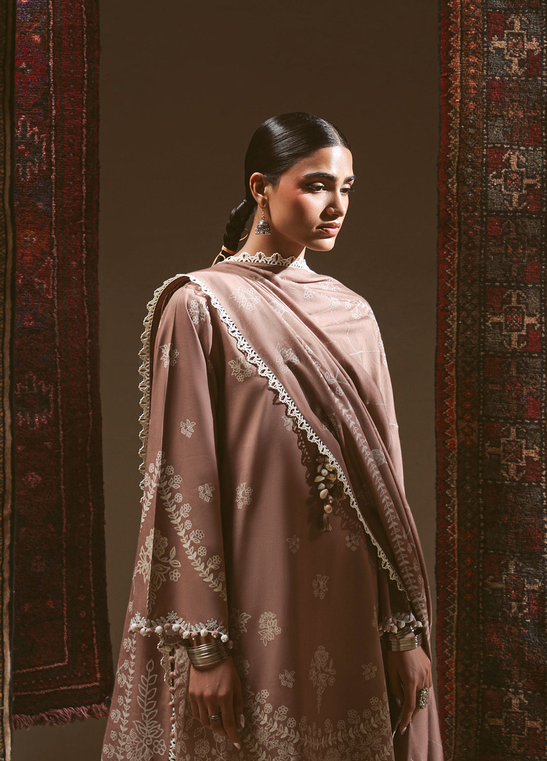 Cross Stitch Unstitched Printed Linen 3 Piece Suit CS25UW Cocoa Musk - Winter Collection