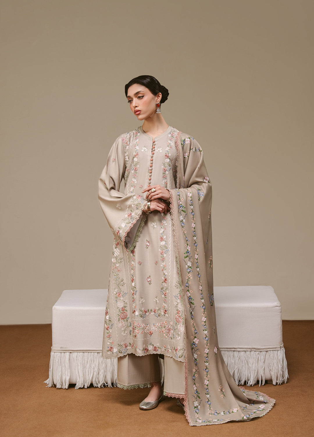 Cross Stitch Unstitched Embroidered Marina 3 Piece Suit CS25UW Gray Luxe - Winter Collection