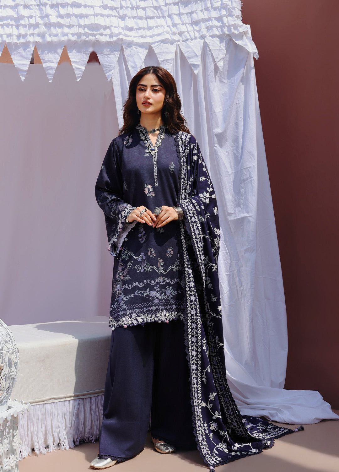 Cross Stitch Unstitched Printed Marina 3 Piece Suit CS26UW Iris Breeze - Winter Collection