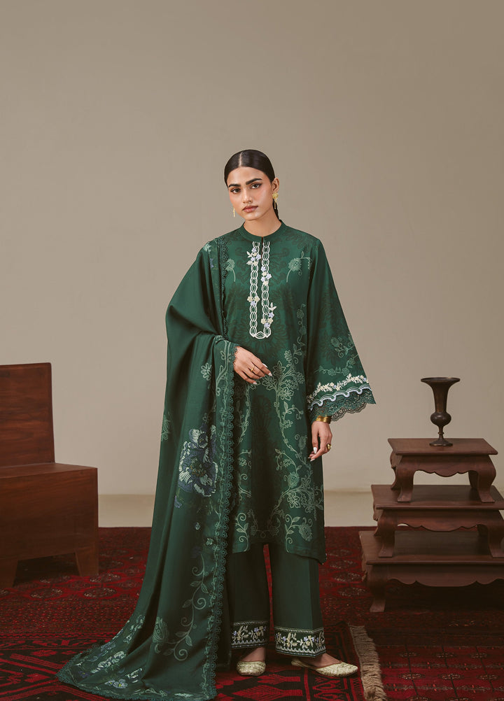 Cross Stitch Unstitched Printed Linen 3 Piece Suit CS26UW Meadow Green - Winter Collection