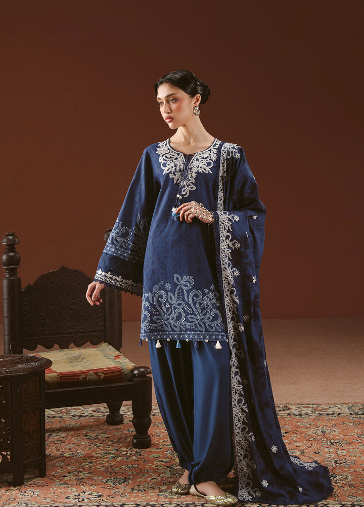 Cross Stitch Unstitched Embroidered Linen 3 Piece Suit CS25UW Misted Teal - Winter Collection