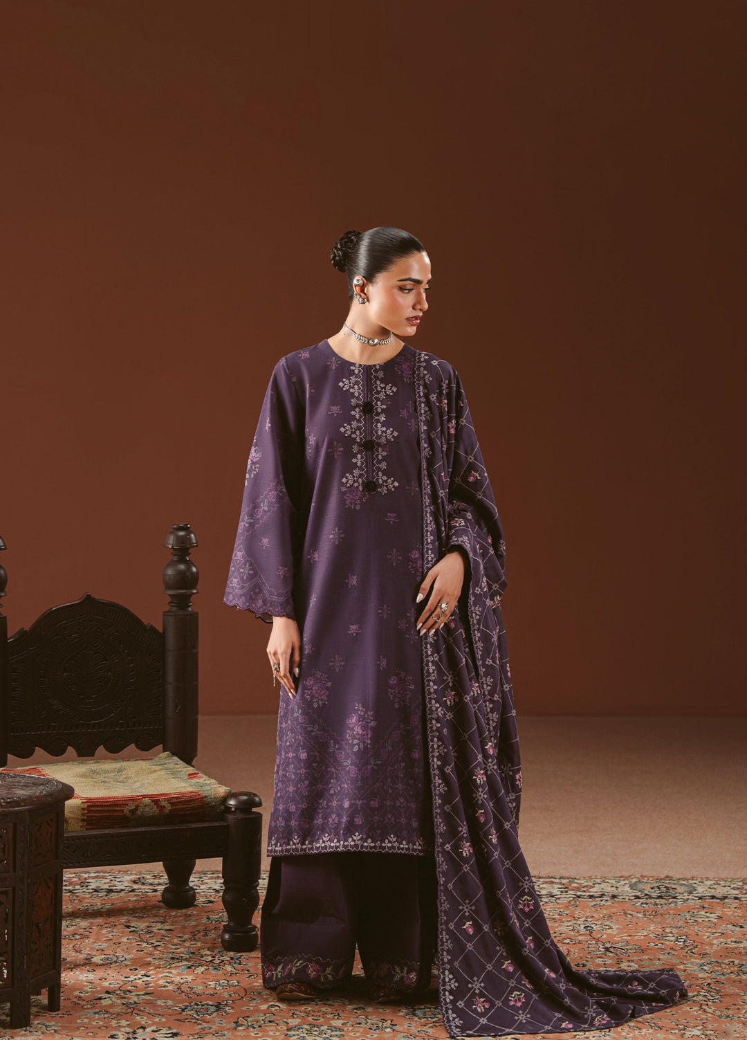 Cross Stitch Unstitched Printed Khaddar 3 Piece Suit CS26UW Purple Mosaic - Winter Collection