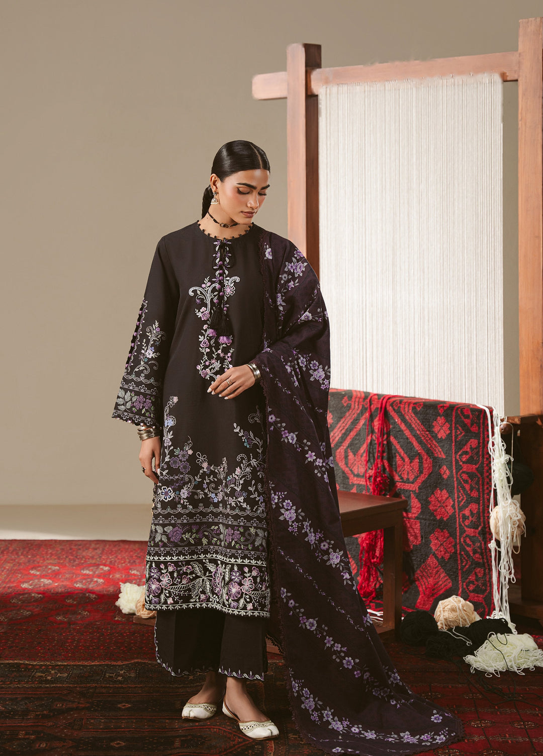 Cross Stitch Unstitched Printed Khaddar 3 Piece Suit CS25UW Sable Floret - Winter Collection