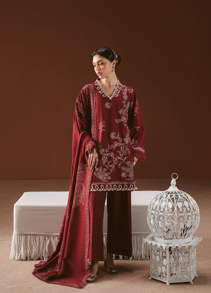 Cross Stitch Unstitched Embroidered Linen 3 Piece Suit CS26UW Scarlet Ink - Winter Collection