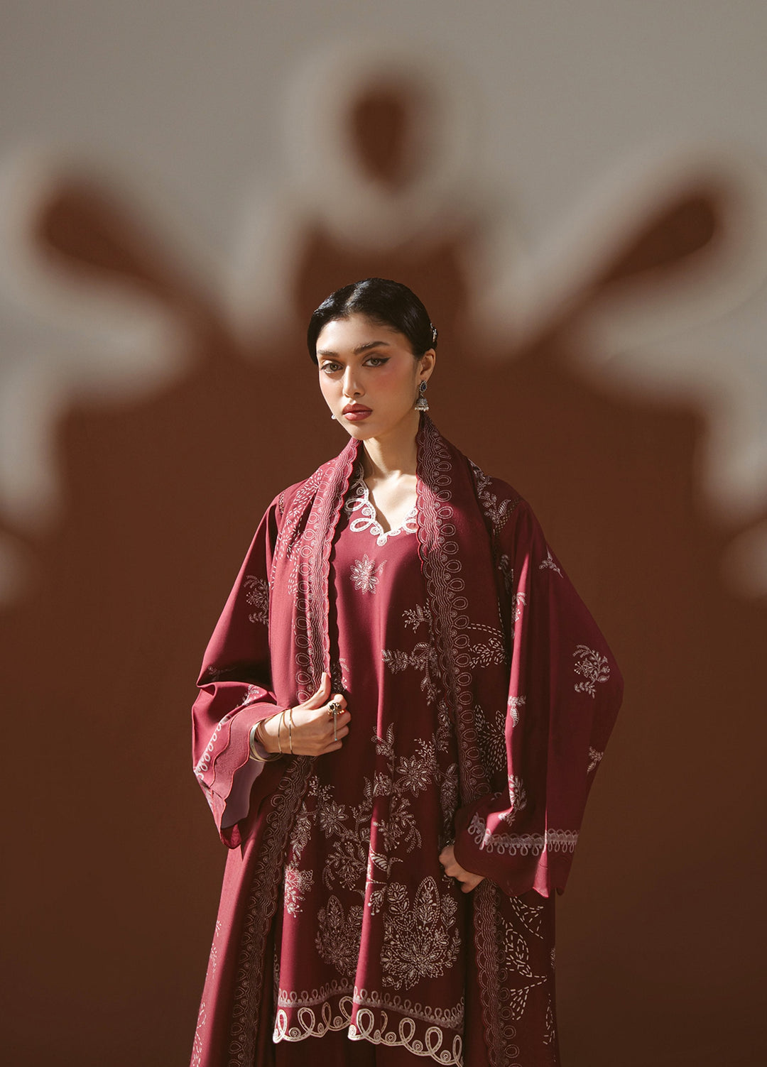Cross Stitch Unstitched Embroidered Linen 3 Piece Suit CS25UW Scarlet Ink - Winter Collection