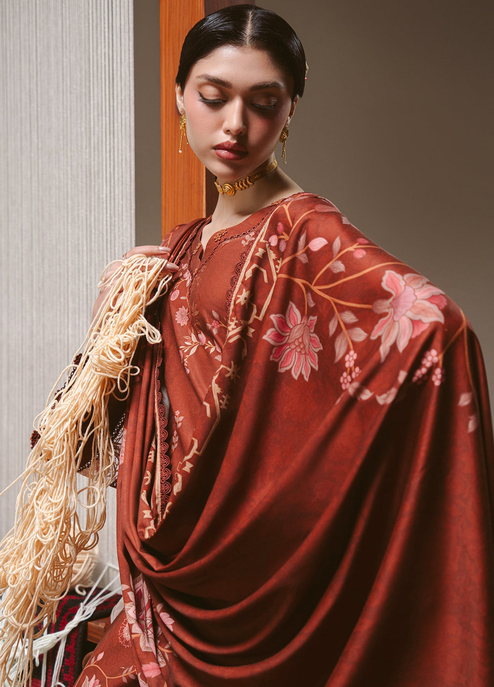 Cross Stitch Unstitched Printed Marina 3 Piece Suit CS25UW Sepia Grace  - Winter Collection