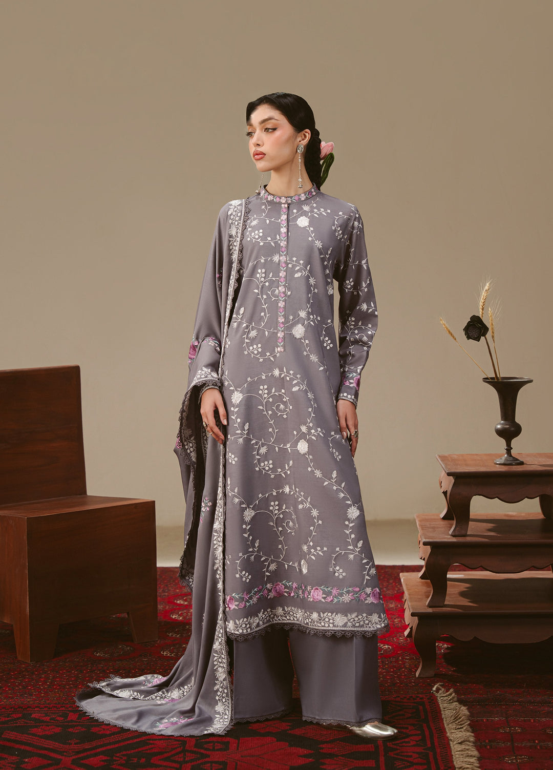 Cross Stitch Unstitched Embroidered Linen 3 Piece Suit CS25UW Violet Haze - Winter Collection