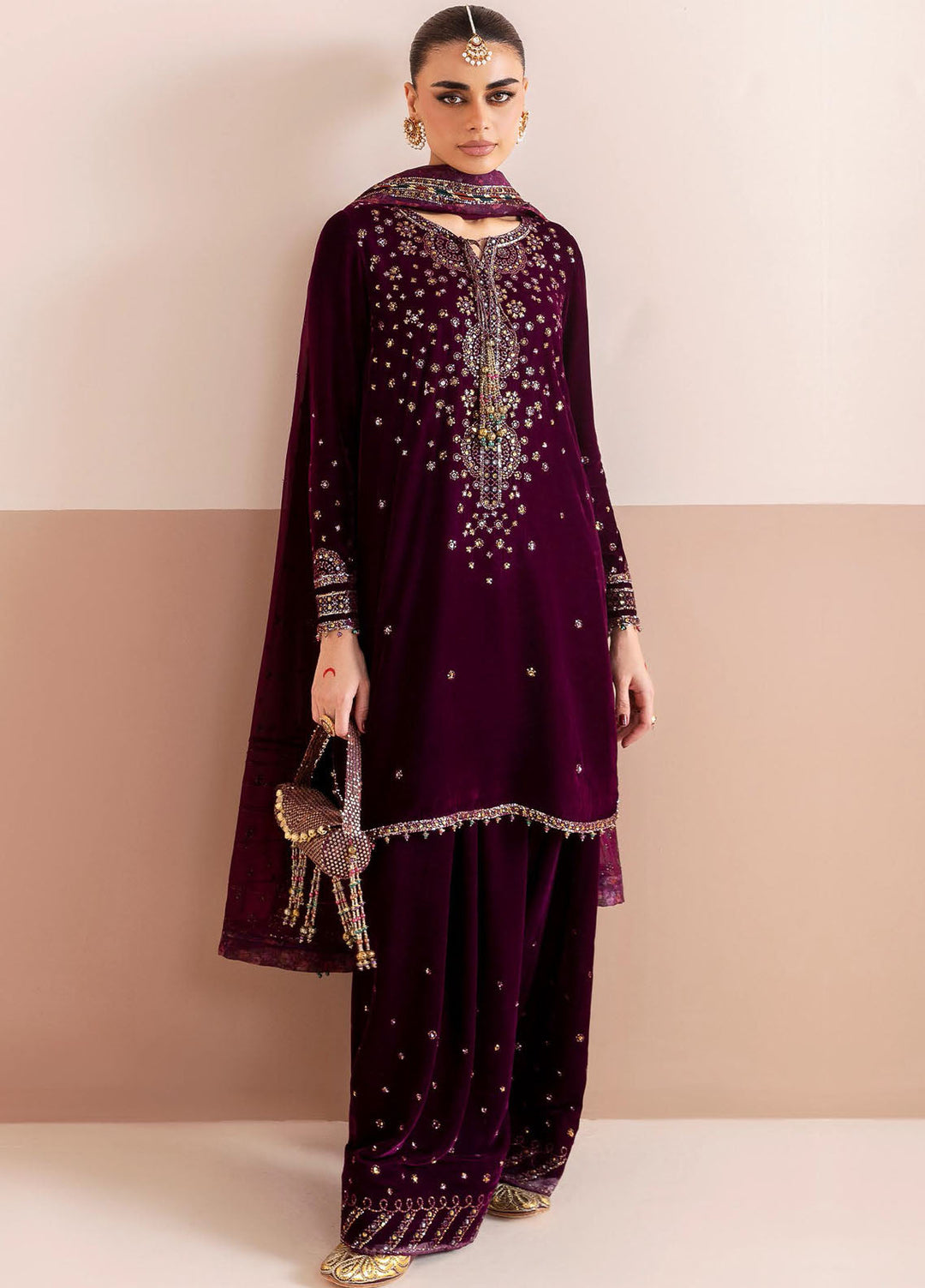 Jazmin Embroidered Velvet Suits Unstitched 3 Piece JZ25CU Cvf D-05 Roshaneh - Formals Collection