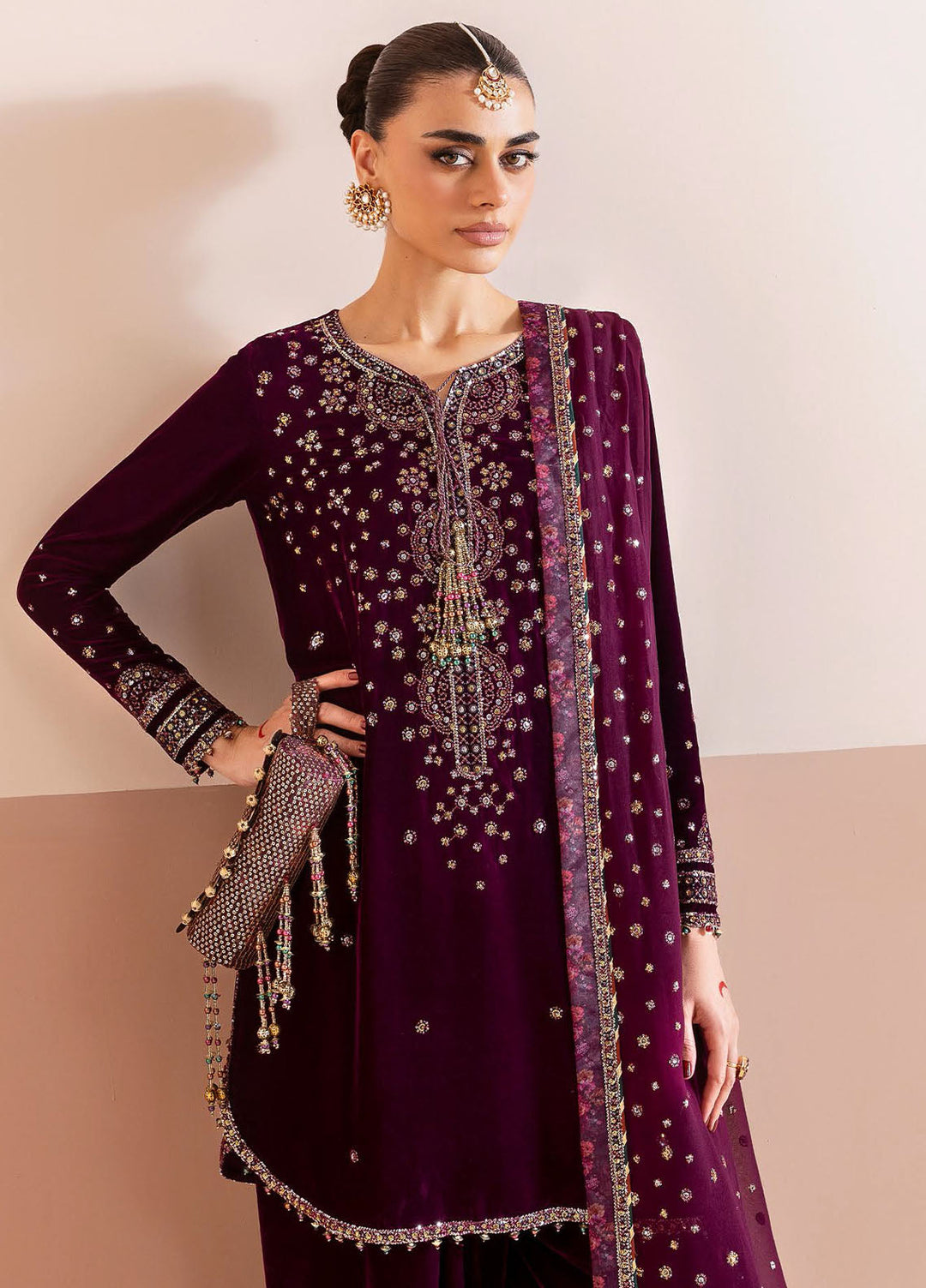 Jazmin Embroidered Velvet Suits Unstitched 3 Piece JZ25CU Cvf D-05 Roshaneh - Formals Collection