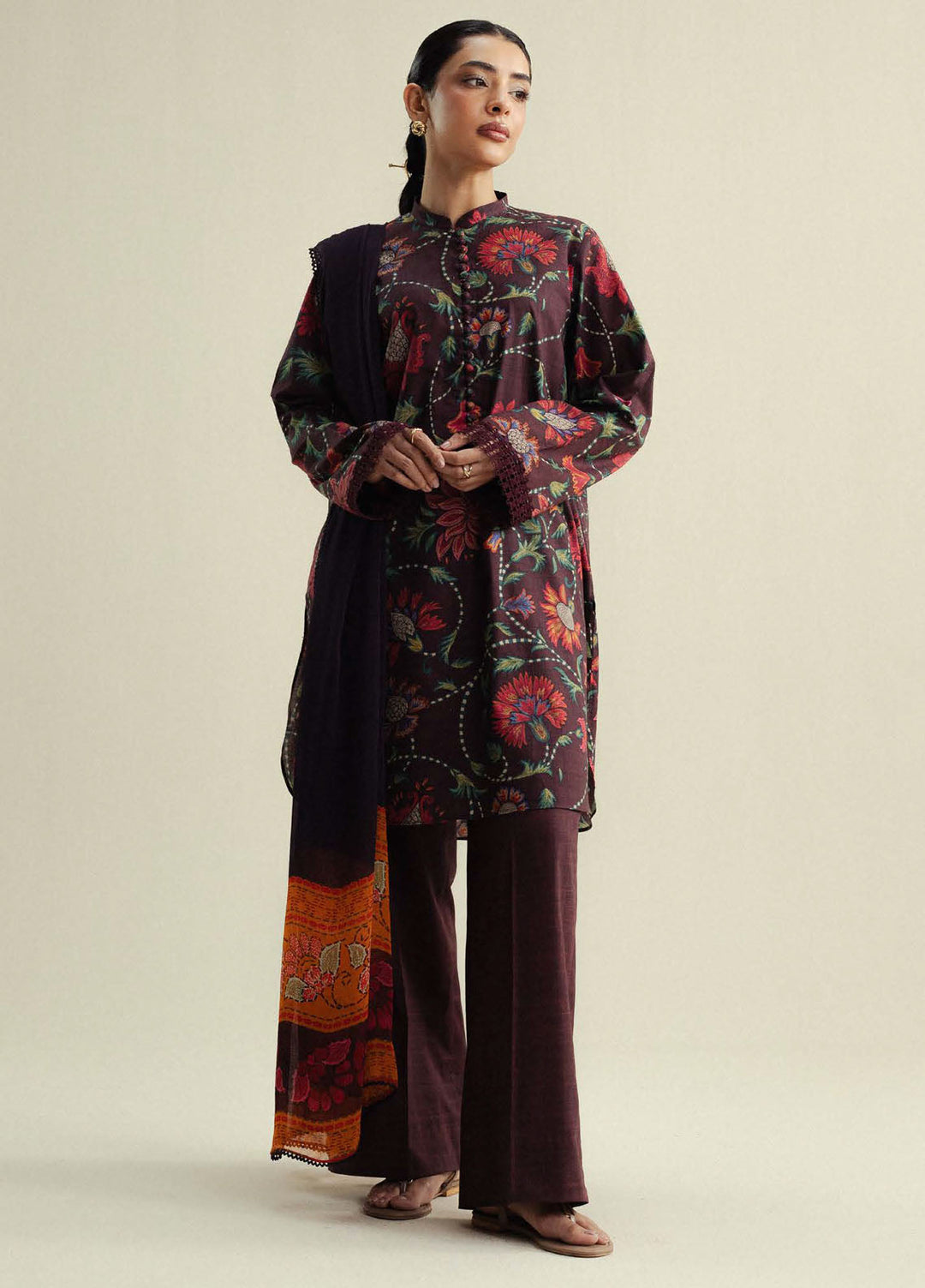 Coco by Zara Shahjahan Printed Slub Cotton Suits Unstitched 3 Piece CZS25PU D-01 A Meadow - Winter Collection