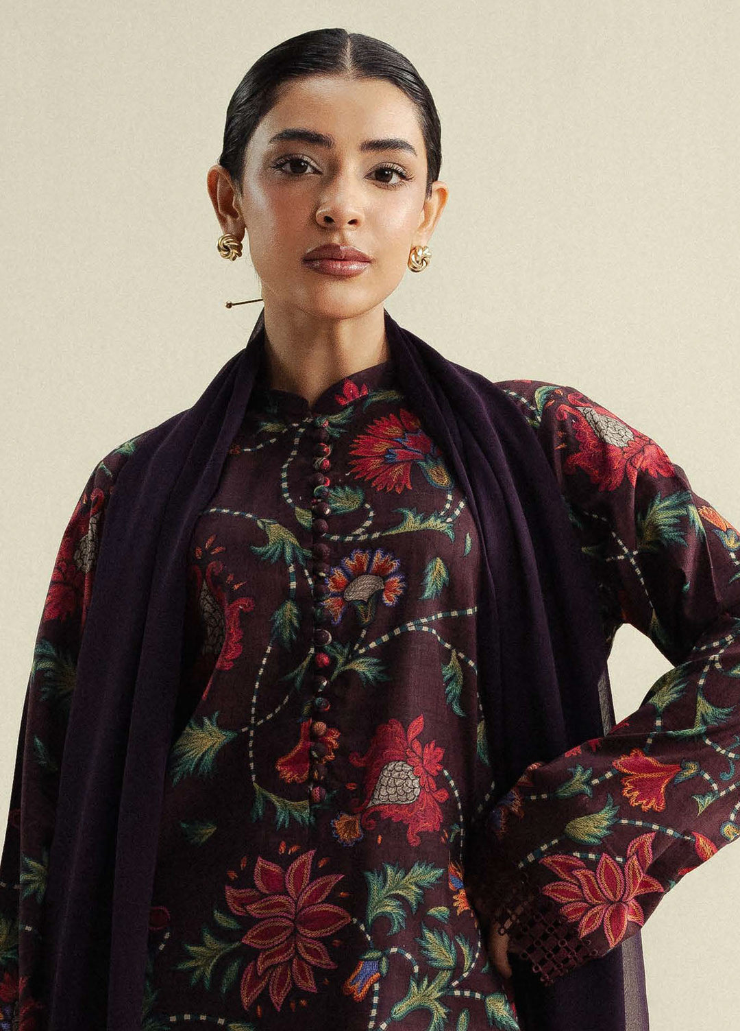 Coco by Zara Shahjahan Printed Slub Cotton Suits Unstitched 3 Piece CZS25PU D-01 A Meadow - Winter Collection