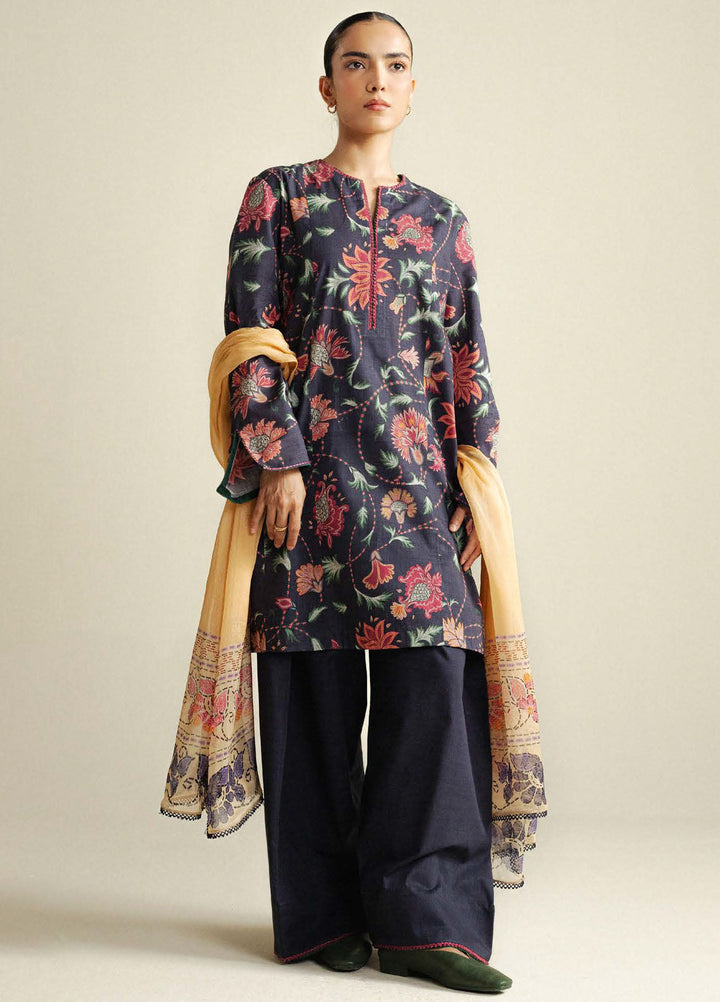 Coco by Zara Shahjahan Printed Slub Cotton Suits Unstitched 3 Piece CZS25PU D-01 B Meadow - Winter Collection