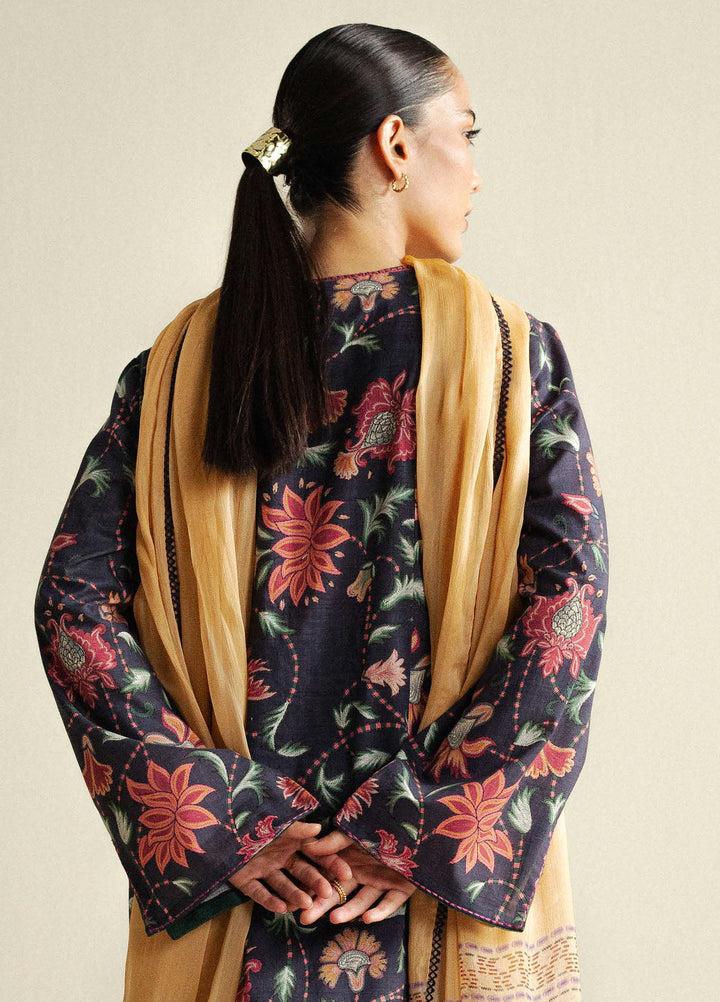 Coco by Zara Shahjahan Printed Slub Cotton Suits Unstitched 3 Piece CZS25PU D-01 B Meadow - Winter Collection