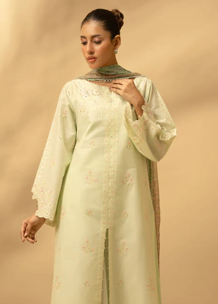 Zouj Chikankari Lawn Suits Unstitched 3 Piece ZJ25CL D-01 Pistachio Essence - Summer Collection