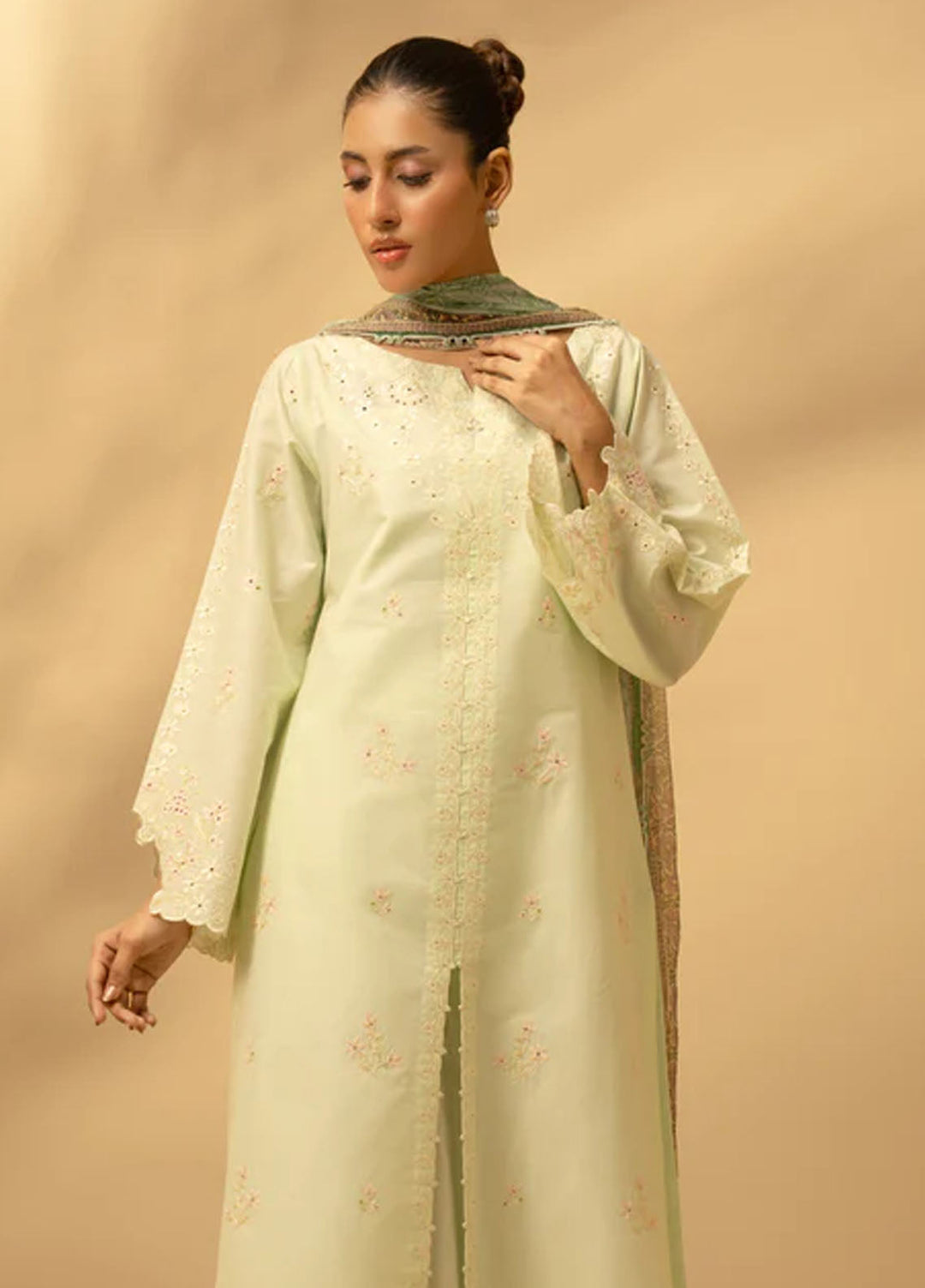Zouj Chikankari Lawn Suits Unstitched 3 Piece ZJ25CL D-01 Pistachio Essence - Summer Collection