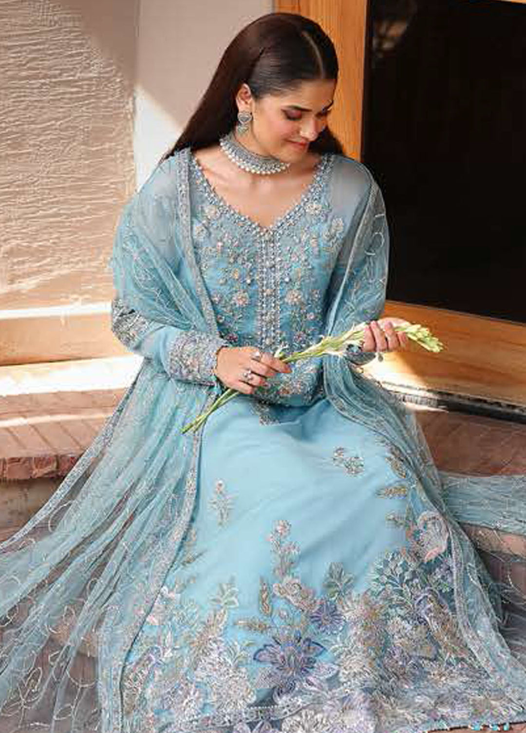 Roheenaz Embroidered Chiffon Suits Unstitched 4 Piece RNZ25AL RN-106 Wafa - Formals Collection