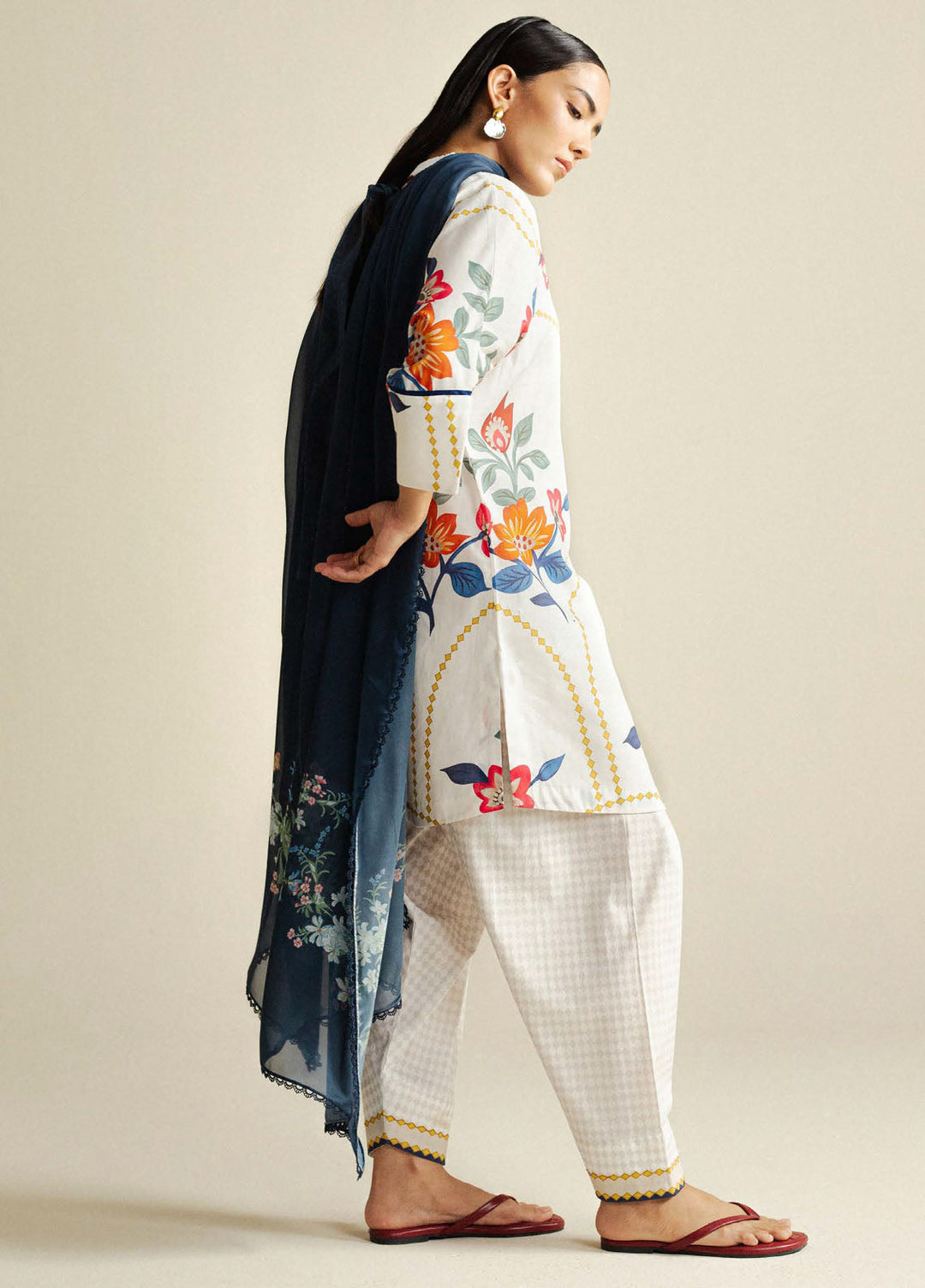 Coco by Zara Shahjahan Printed Slub Cotton Suits Unstitched 3 Piece CZS25PU D-03 A Loom - Winter Collection